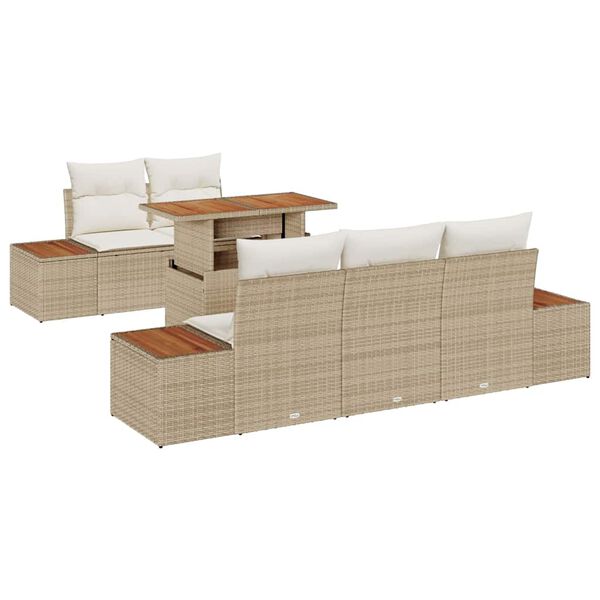 vidaXL Tuin Sofa Set met opslag 6 pcs Beige Poly riet