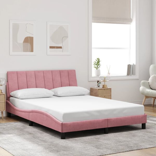 vidaXL Bedframe zonder matras "Hanko" fluweel roze 140x200 cm