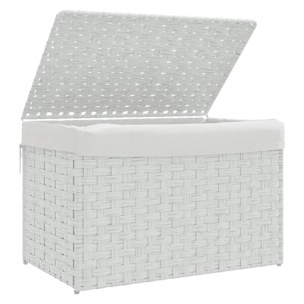 vidaXL Wasmand met deksel 55,5x35x34 cm poly rattan wit
