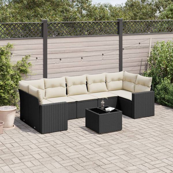 vidaXL 8-delige Loungeset met kussens poly rattan zwart
