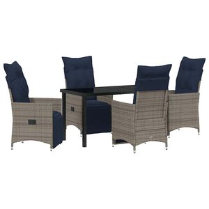 vidaXL Tafel en stoelen set met kussen 5 pcs Grijs PE Rattan