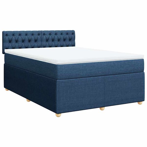 vidaXL Boxspring met matras stof blauw 140x190 cm