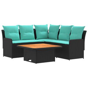 vidaXL Meubelsets 4 st Zwart en Turquoise PE Rattan