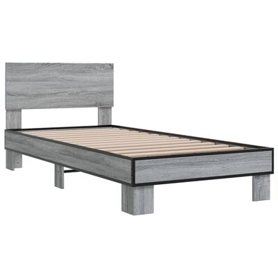 vidaXL Bedframe bewerkt hout en metaal grijs sonoma eiken 100x200 cm