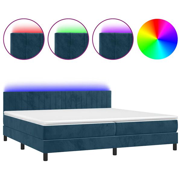 vidaXL Boxspring met matras en LED fluweel donkerblauw 200x200 cm