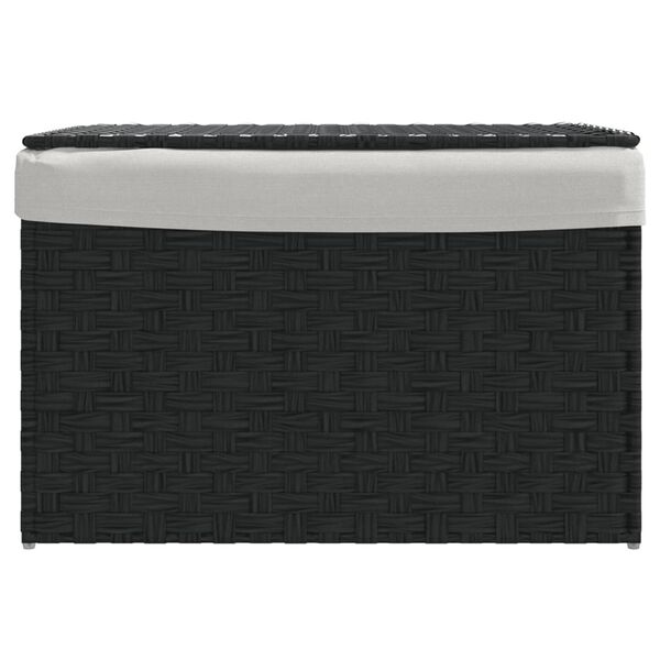 vidaXL Wasmand met deksel 55,5x35x34 cm poly rattan zwart