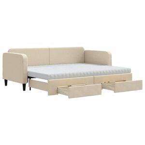 vidaXL Slaapbank met onderschuifbed en lades 80x200 cm stof cr&egrave;mekleur