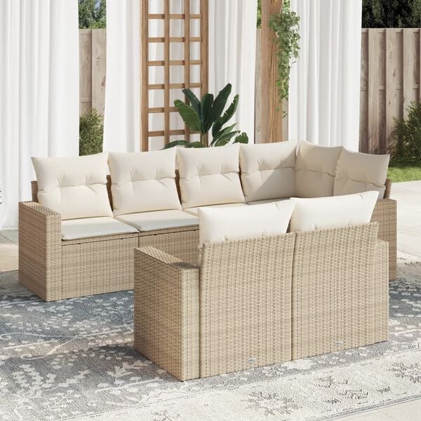 vidaXL 7-delige Loungeset met kussens poly rattan beige