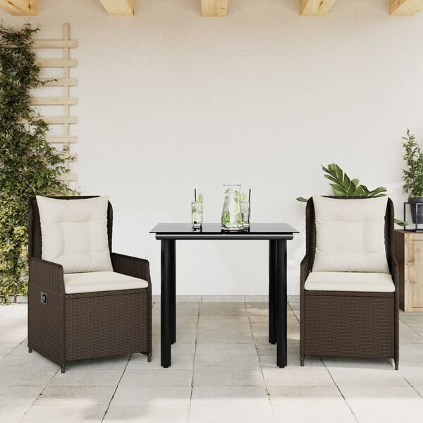 vidaXL 3-delige Tuinset met kussens poly rattan bruin