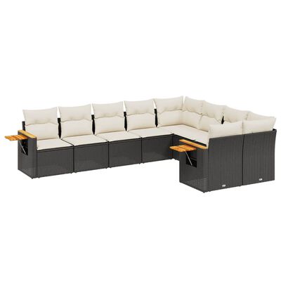 vidaXL 9-delige Loungeset met kussens poly rattan zwart