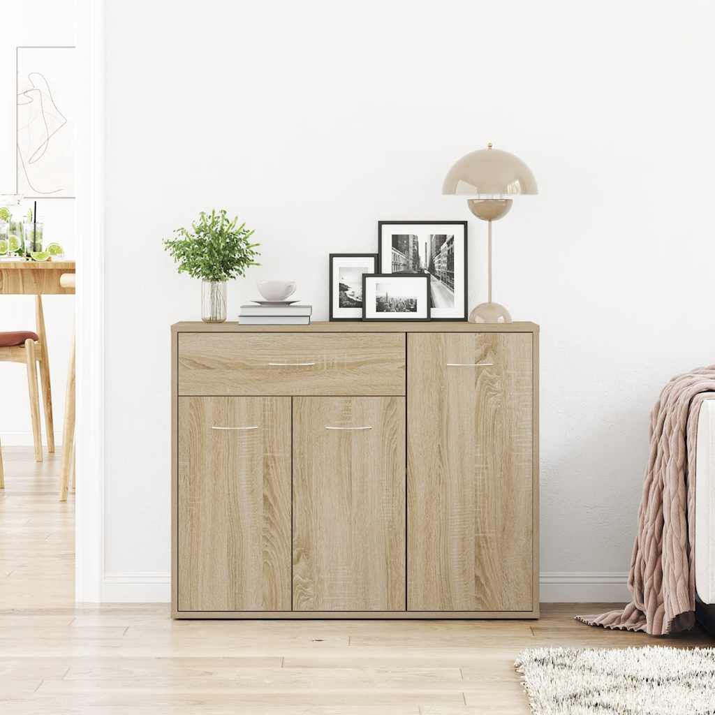 Credenza In Truciolato Rovere Sonoma - 88x30x70 Cm, Con 1 Cassetto E 3 Ante, Design Minimalista