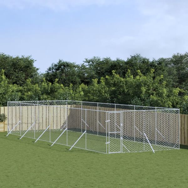 vidaXL Hondenkennel voor buiten 4x12x2 m gegalvaniseerd staal zilver
