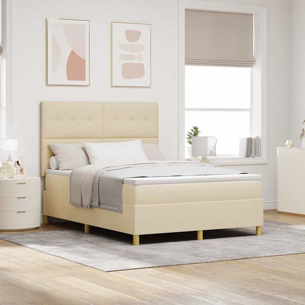 vidaXL Boxspringbed met matras met hoofdeinde Cr&egrave;me 140 x 200 cm Stof