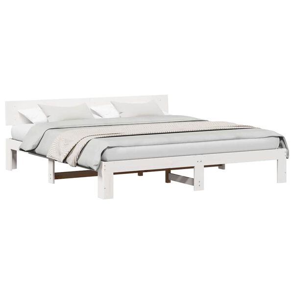 vidaXL Bedframe met hoofdeinde Wit 200 x 200 cm Massief grenenhout