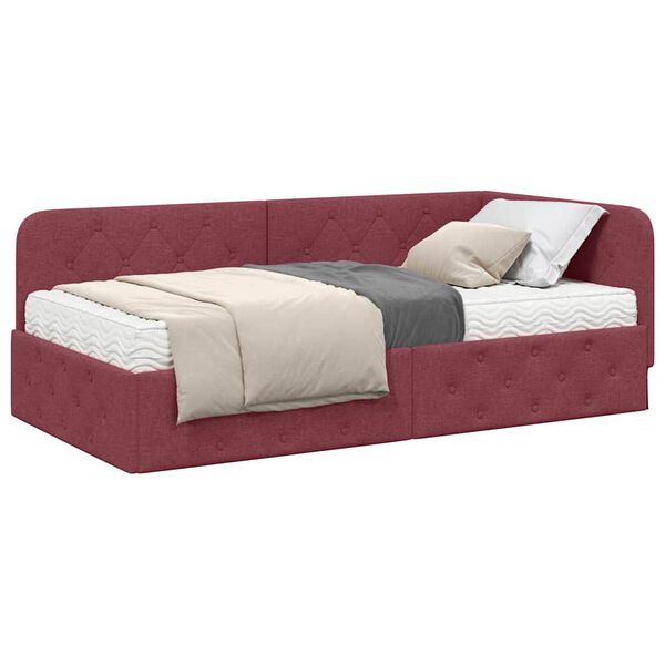 vidaXL Hoekbedframe met matras Wijnrood 90 x 190 cm Stof