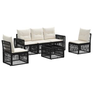 vidaXL Tuinbankenset 6 pcs Zwart en Cream Wit poly rattan