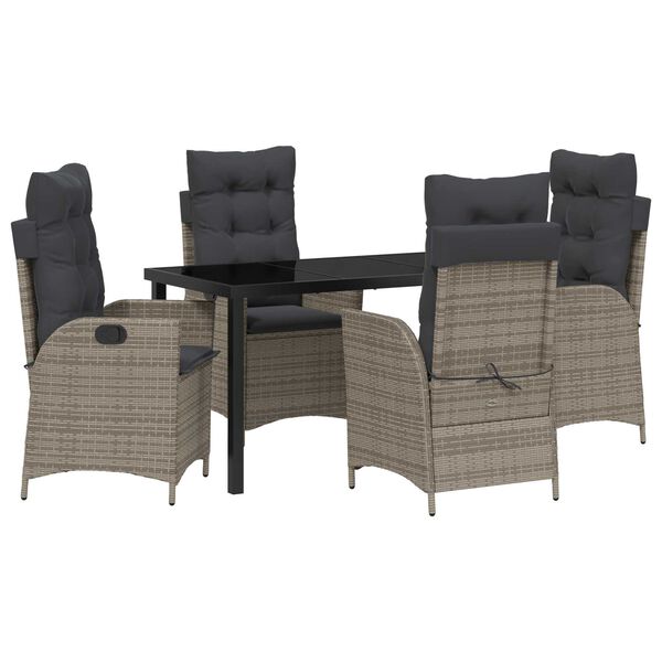 vidaXL Tuin eettafelset met kussen 5 pcs Grijs poly rattan