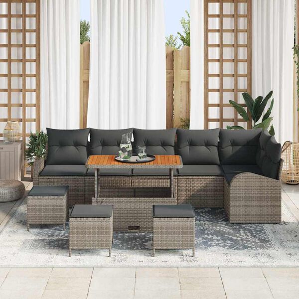 vidaXL Tuin Sofa Set met kussen met opslag met kussen 10 pcs Grijs