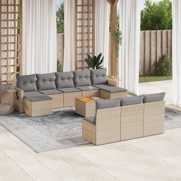 vidaXL 11-delige Loungeset met kussens poly rattan gemengd beige