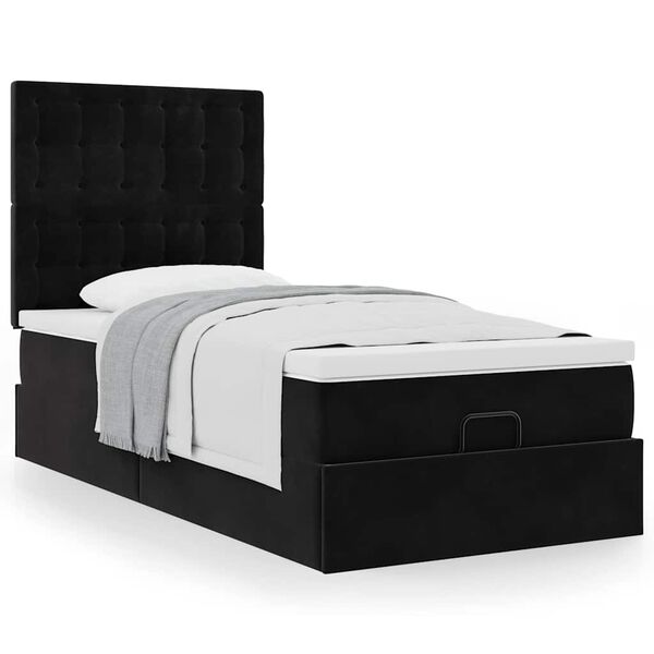 vidaXL Ottoman bed met matrassen 90x200cm fluweel zwart