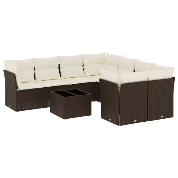 vidaXL 9-delige Loungeset met kussens poly rattan bruin