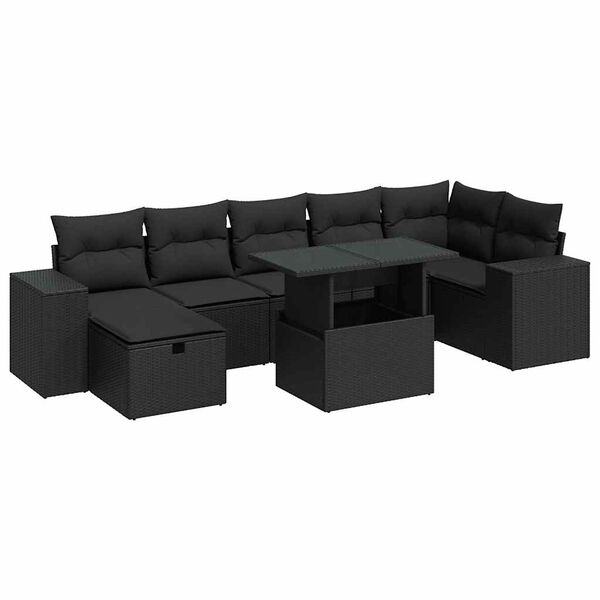 vidaXL 5-delige Loungeset met kussens poly rattan zwart