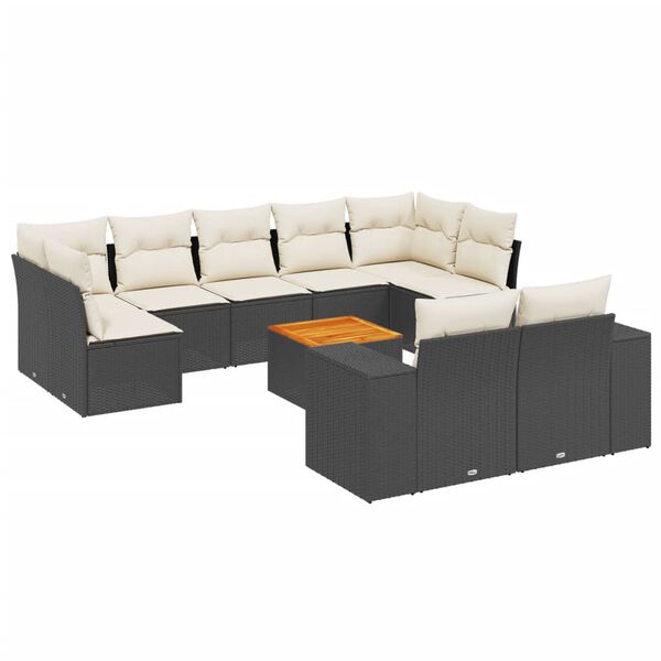 vidaXL 10-delige Loungeset met kussens poly rattan zwart