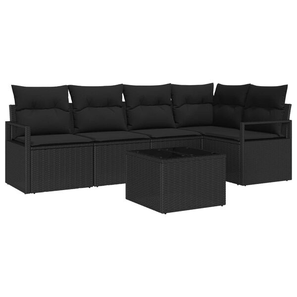 vidaXL Tuin Sofa Set 6 pcs Zwart Poly Rattan en Poedergecoat Staal