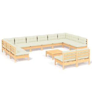 vidaXL 13-delige Loungeset met cr&egrave;mekleurige kussens grenenhout