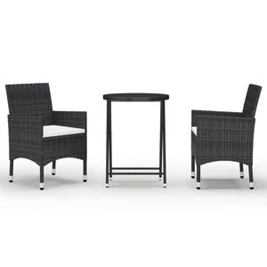 vidaXL 3-delige Bistroset poly rattan en gehard glas zwart