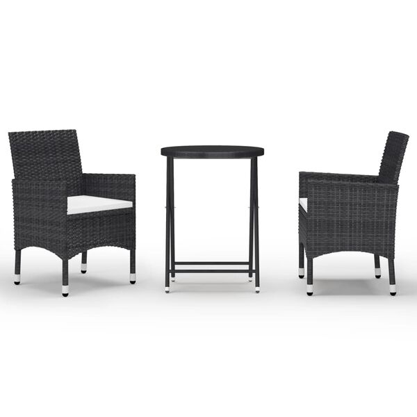 vidaXL 3-delige Bistroset poly rattan en gehard glas zwart