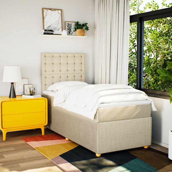 vidaXL Boxspring met matras stof cr&egrave;mekleurig 90x200 cm