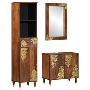 vidaXL Badkamerkastenset met lade 3 pcs Honingbruin Massief Mango Hout