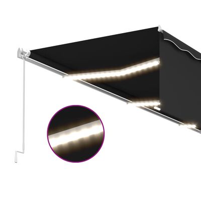 vidaXL Luifel handmatig uittrekbaar met rolgordijn LED 6x3 m antraciet