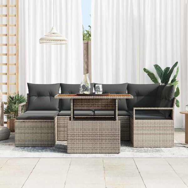 vidaXL Tuin Sofa Set met opslag 7 pcs Grijs Poly riet