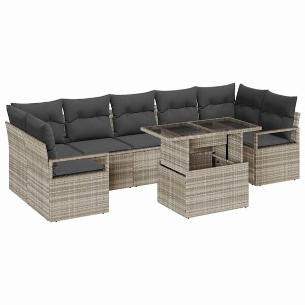 vidaXL Tuin Sofa Set met kussen 8 pcs Lichtgrijs poly rattan