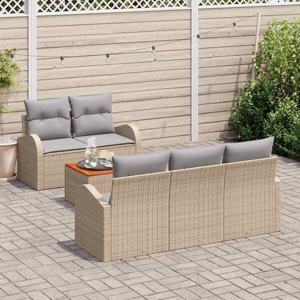 vidaXL Tuinbankenset met kussen 6 pcs Beige poly rattan