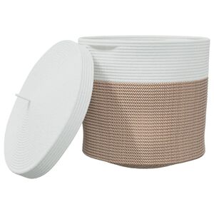 vidaXL Opbergmand met deksel &Oslash; 40x35 cm katoen bruin en wit