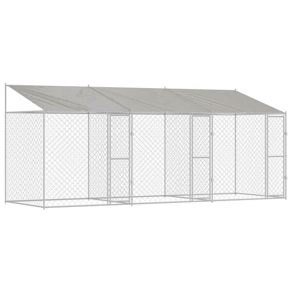 vidaXL Hondenkooi met Dak Zilver 600 x 200 x 258 cm Staal en PE