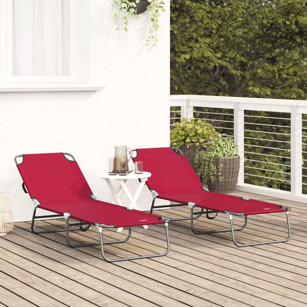 vidaXL Opvouwbare zonnebed 2 pcs Rood 188 x 57 x 86,5 cm Polyester