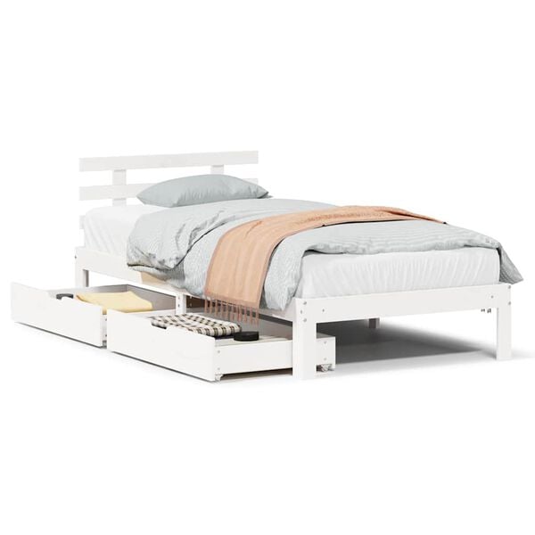 vidaXL Bedframe met lades massief grenenhout wit 75x190 cm