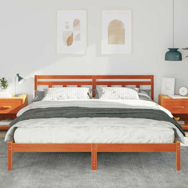 vidaXL Bedframe met hoofdeinde Bruin Grenenhout