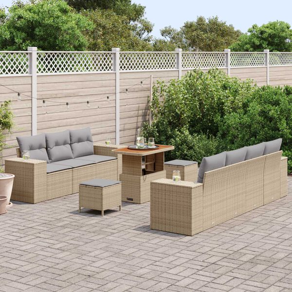 vidaXL Tuin Sofa Set 10 pcs Beige en Licht Grijs Poly Rattan