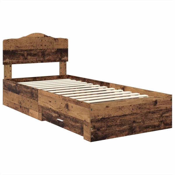 vidaXL Bedframe met hoofdeinde Oudhout 100 x 200 cm Bewerkt hout
