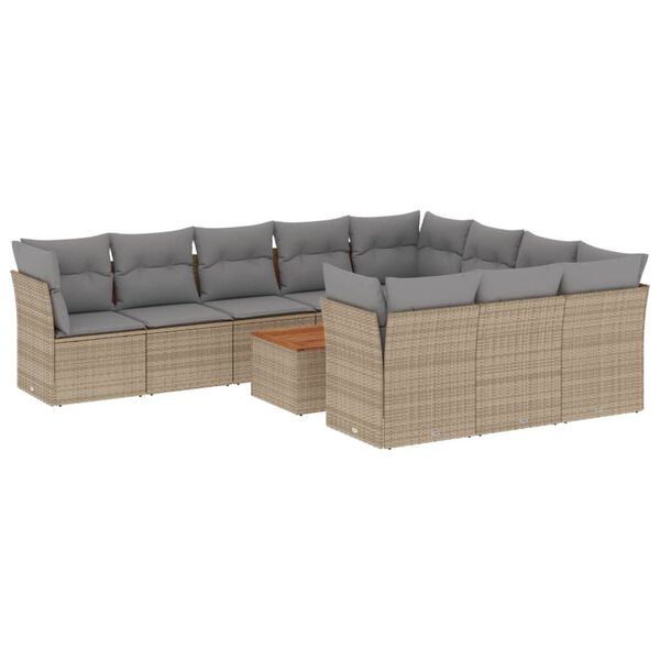 vidaXL 11-delige Tuinset met kussens poly rattan beige