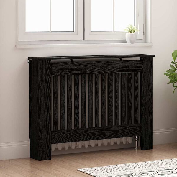 vidaXL Radiatorafdekking Zwart Eiken 112 x 19 x 81,5 cm Bewerkt hout