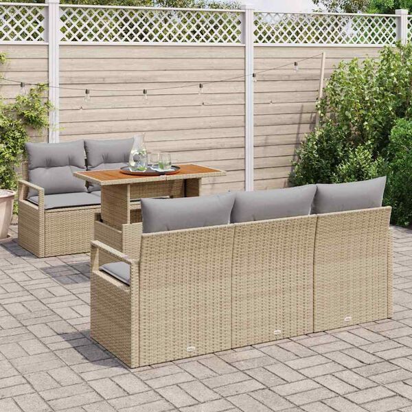 vidaXL Tuin Sofa Set met opslag 6 pcs Beige Poly riet