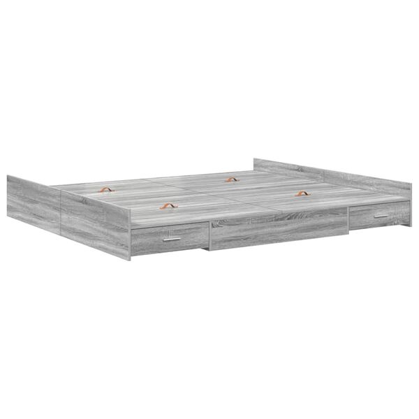 vidaXL Opbergbedframe met lade Grijs Sonoma 200 x 200 cm Bewerkt hout