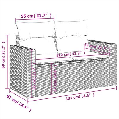 vidaXL 8-delige Loungeset met kussens poly rattan lichtgrijs