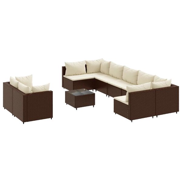 vidaXL 9-delige Loungeset met kussens poly rattan bruin